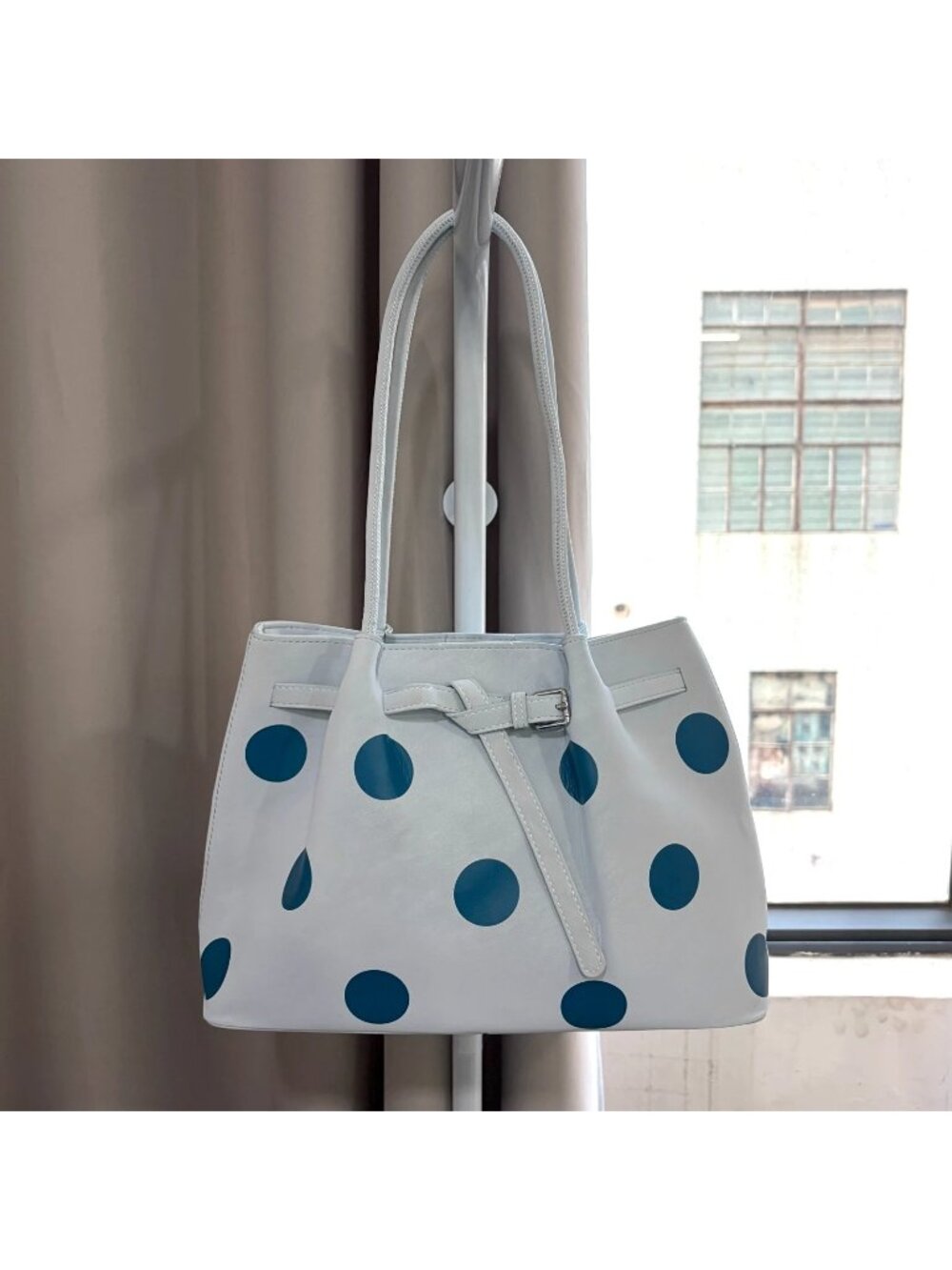 Light Blue Polka Dot Large Tote Bag | Sweet Girl Daily Commuter Shoulder Bag